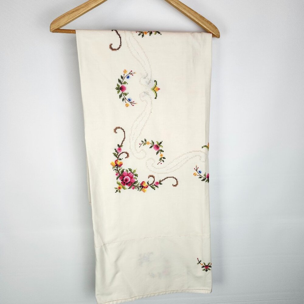 Vintage Cross-Stitch Tablecloth 49" x 49"